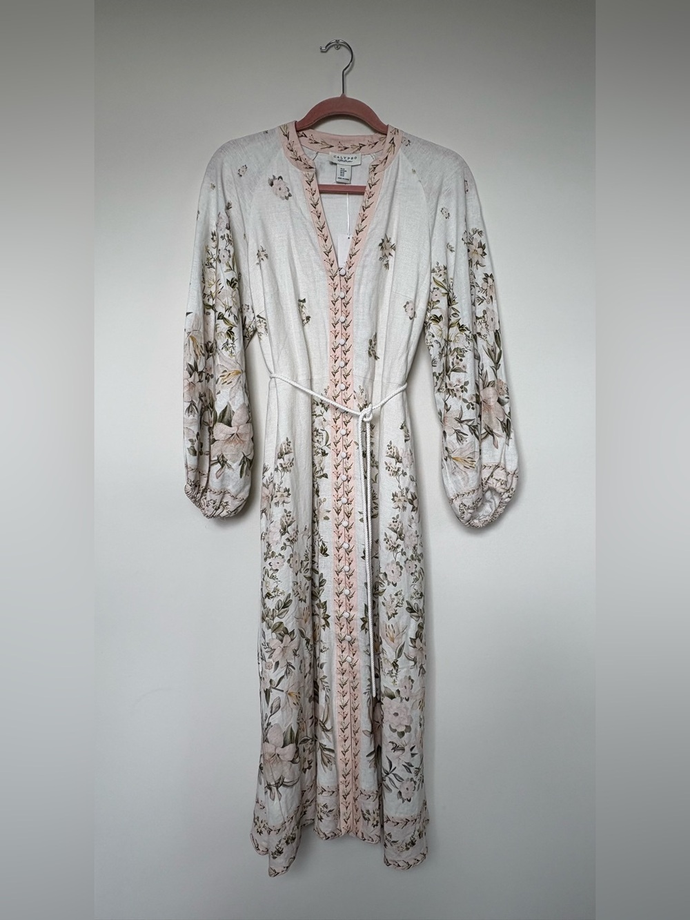 Calypso St. Barth Cream Floral-Print Linen Midi Dress - Picture 3 of 9